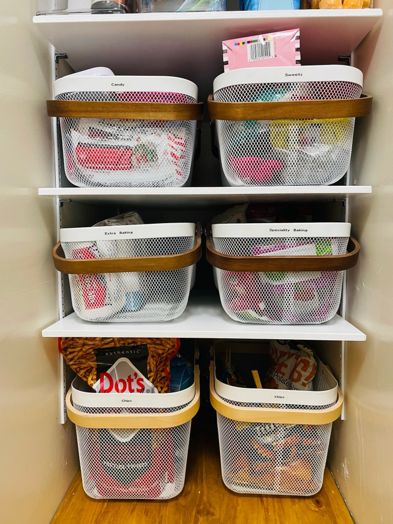 white wire baskets filled 