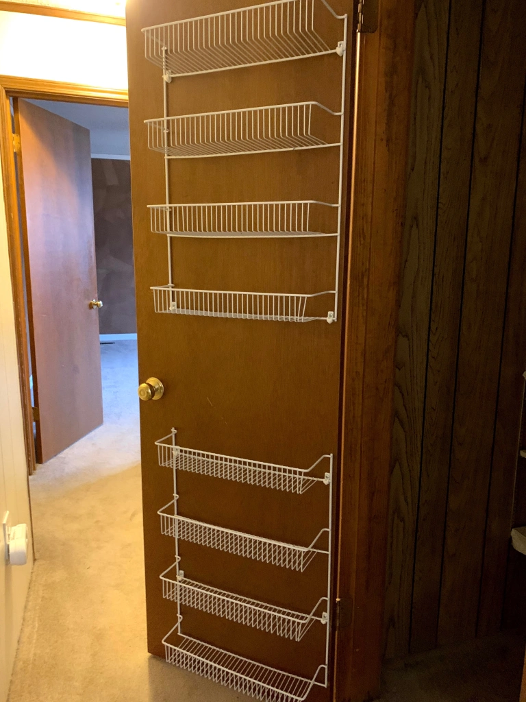 wire shelves on door