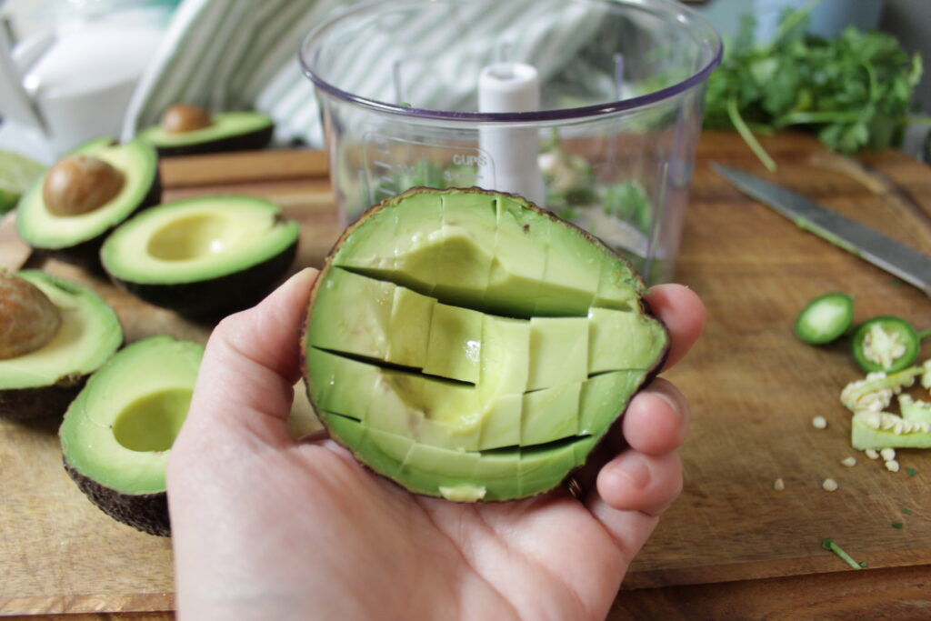 diced avocado in the skin