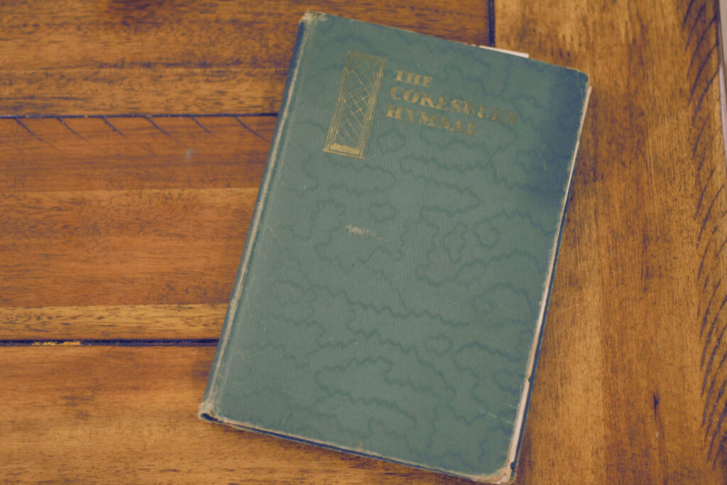 hymn book on wooden table