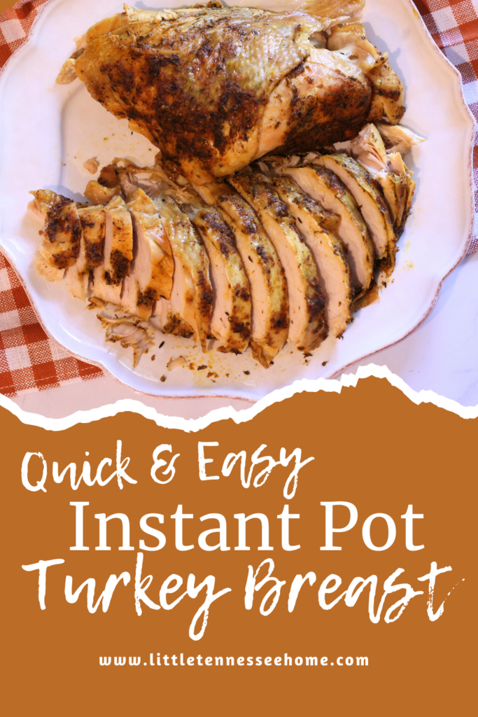 pinterest image of sliced turkey breast on a place 