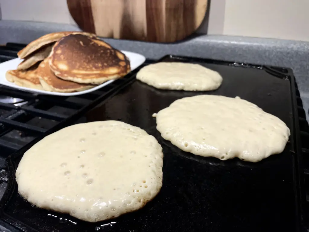 pancakes on griddle