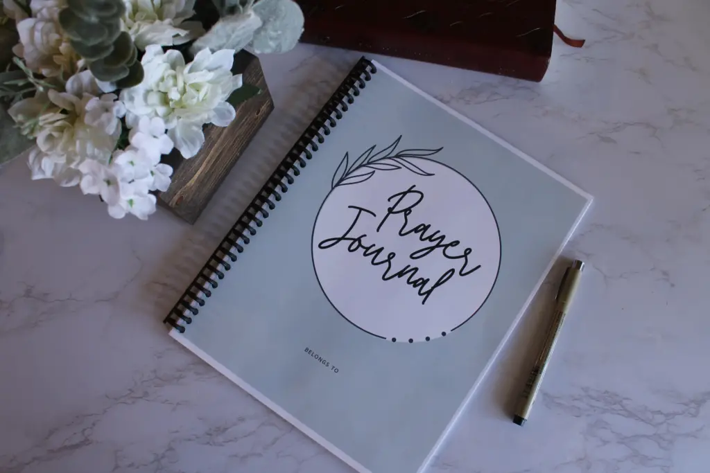 journal laying on table with pen