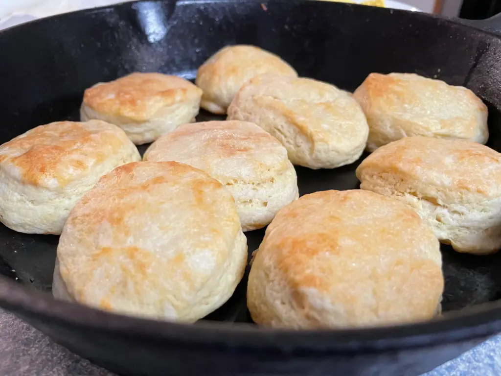 long fermented discard biscuits in cast iron skillet