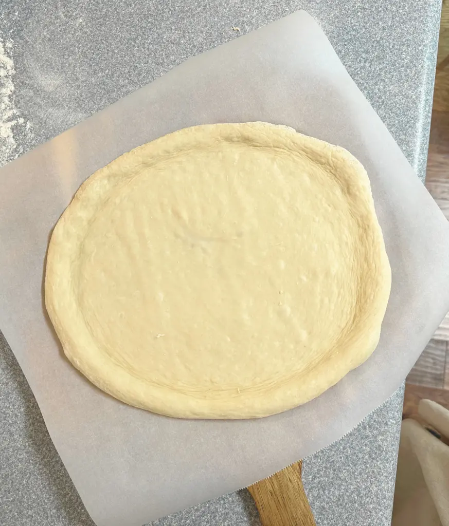 stretched pizza dough
