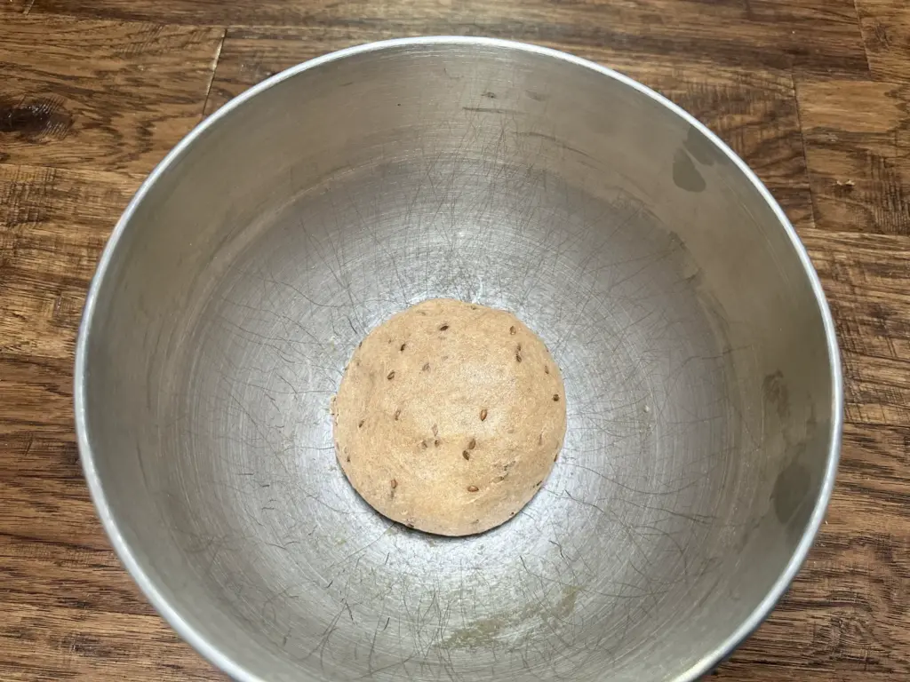 homemade cracker dough in metal bowl