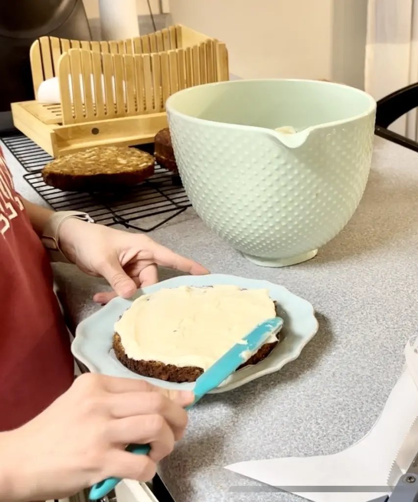 frosting the potato flake sourdough carrot cake