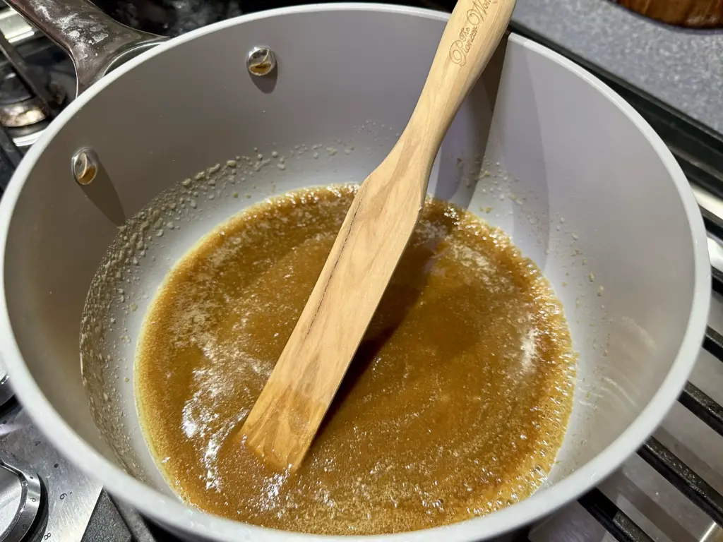melting butter and sugars in medium sauce pan