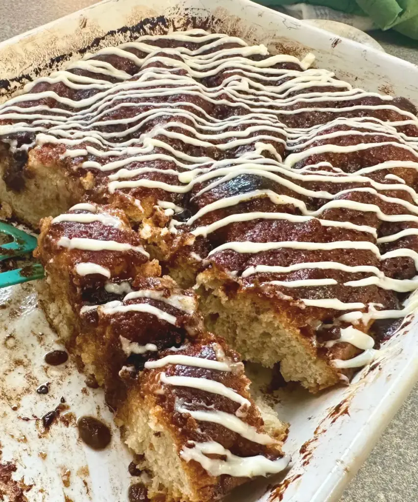 sliced potato flake sourdough cinnamon roll focaccia