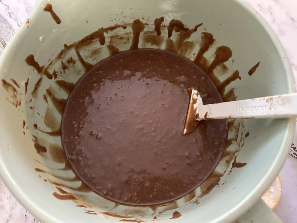 potato flake sourdough chocolate cake batter after fermentation 