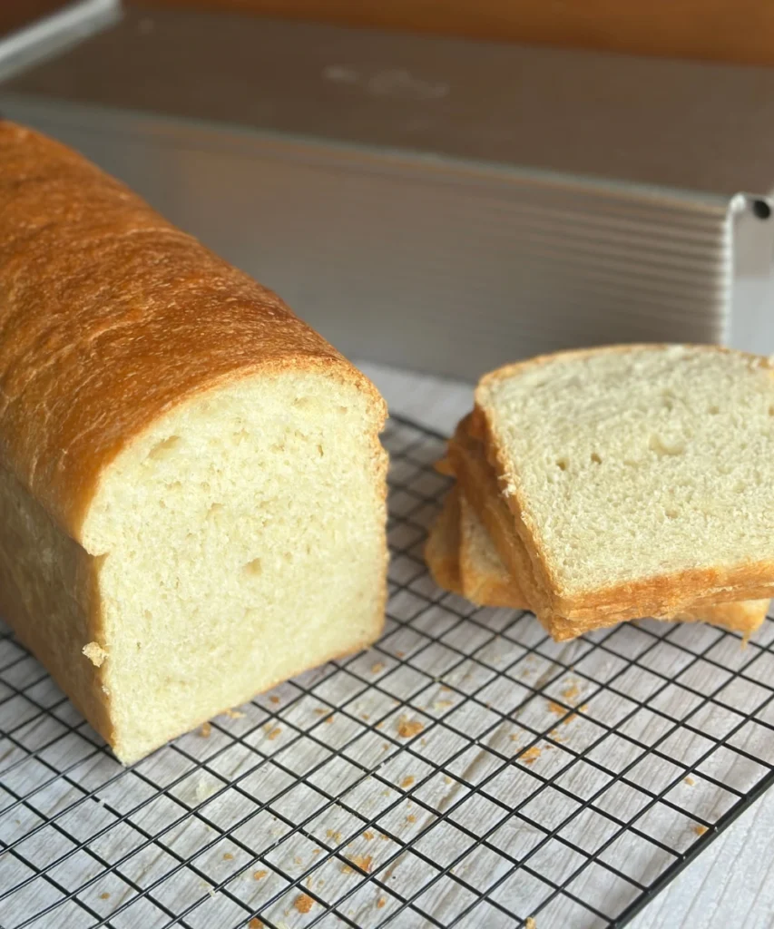 potato flake sourdough bread cooked in a pullman loaf pan