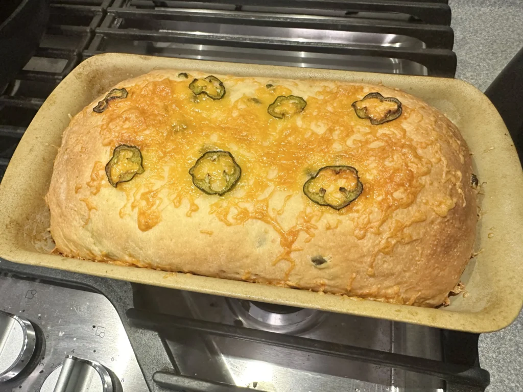 potato flake sourdough Jalapeño Cheddar Bread fresh out of the oven