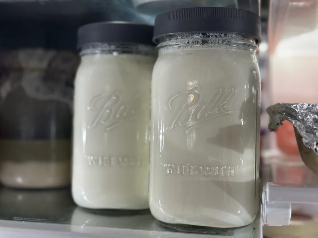 jars of yogurt in the refrigerator 