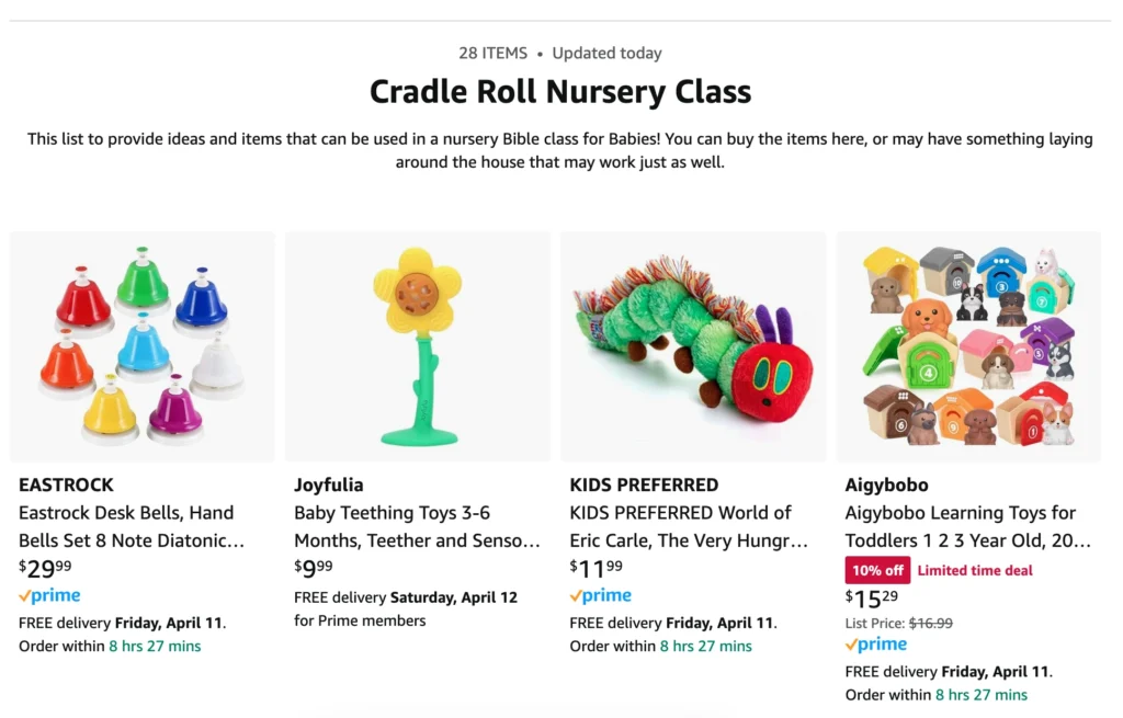 Cradle Roll Nursery Song props