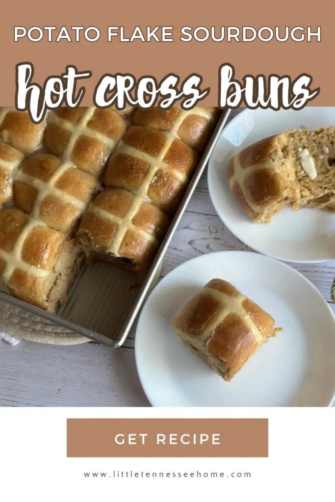 potato flake sourdough hot cross buns pin image