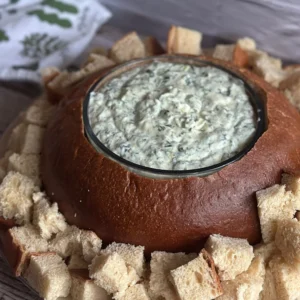 spinach dip in bread bowl