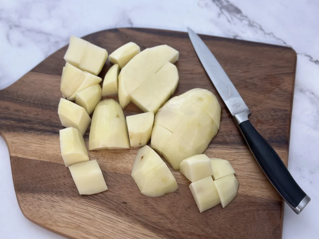 cutting potatoes