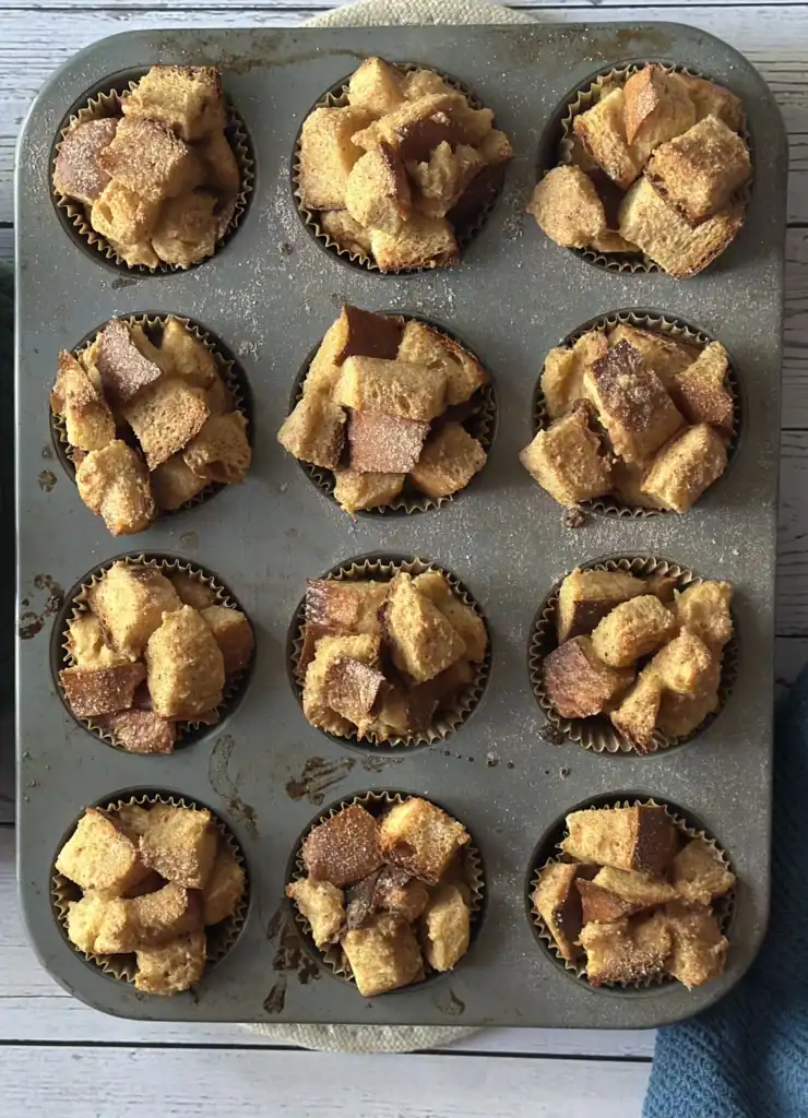 potato flake sourdough french toast muffin cups in muffin tin