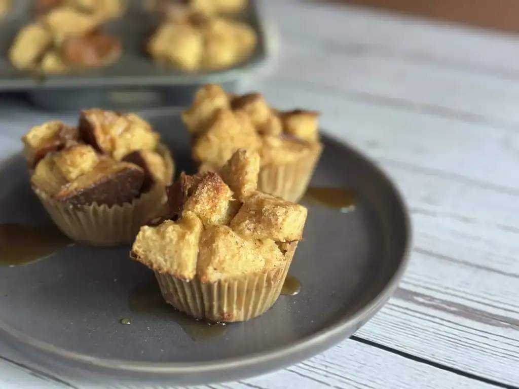 potato flake sourdough french toast muffin cups with syrup