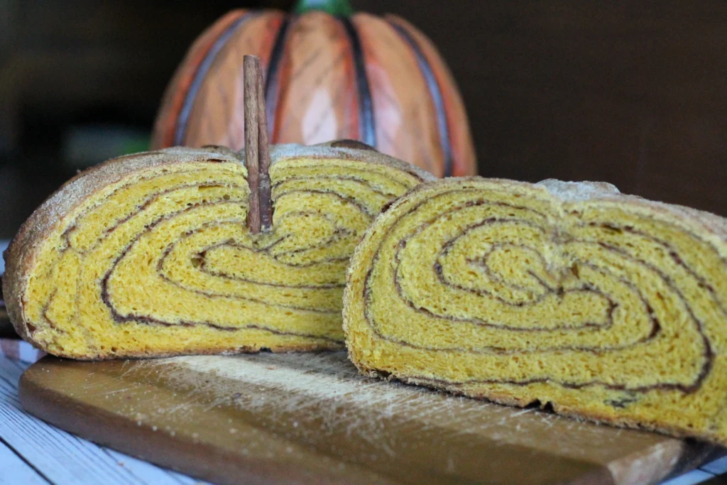potato flake sourdough pumpkin cinnamon swirl loaf